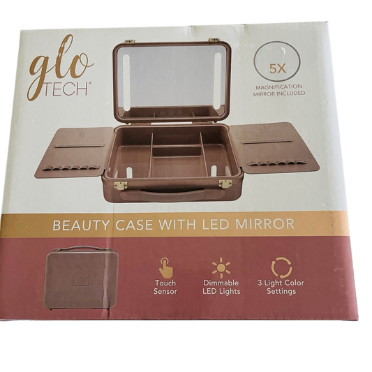 Glo Tech Beauty Travel Case LED Mirror Max Organization