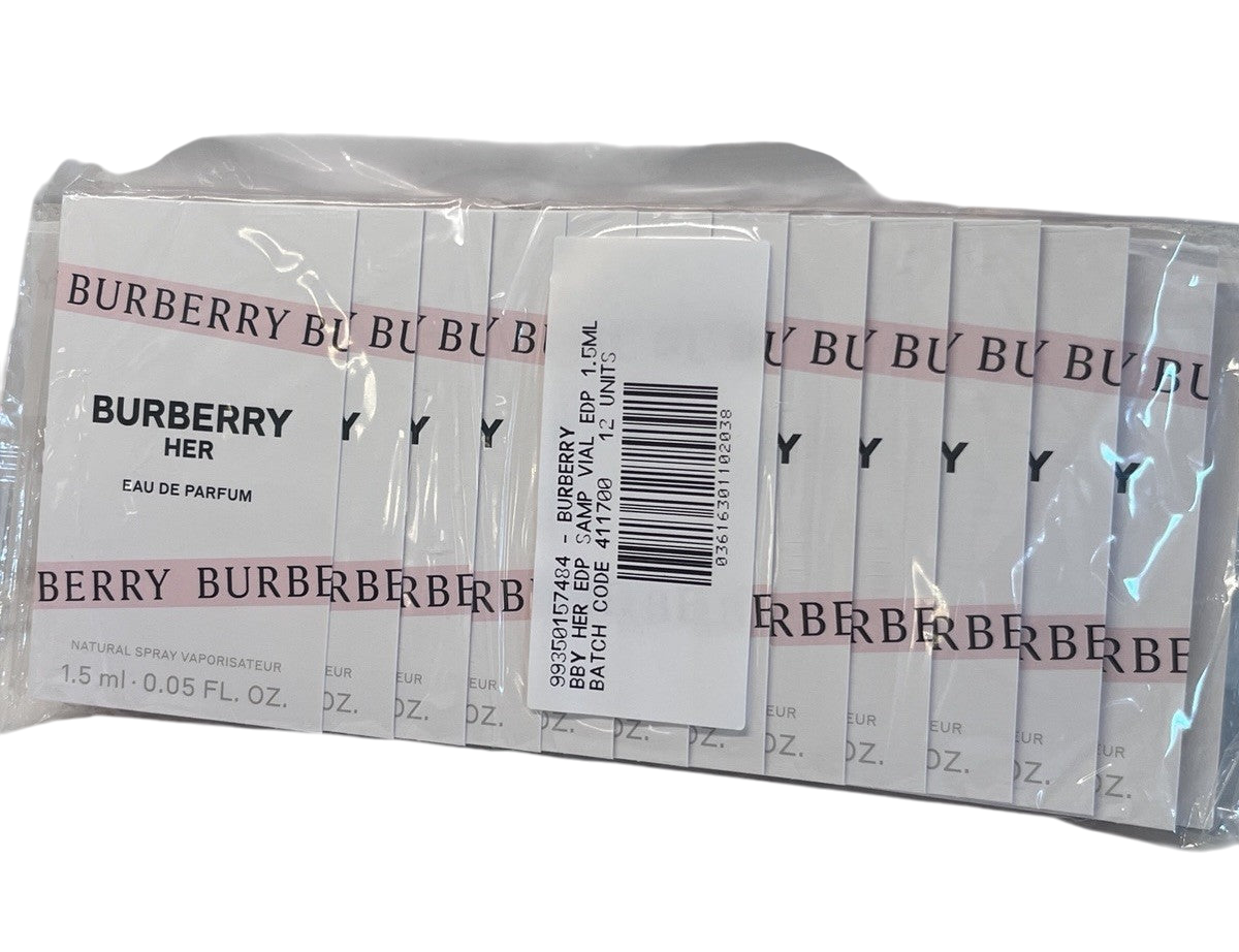 Lot of 12 BURBERRY HER Eau de Parfum Spray EDP Sample .05oz 1.5ml