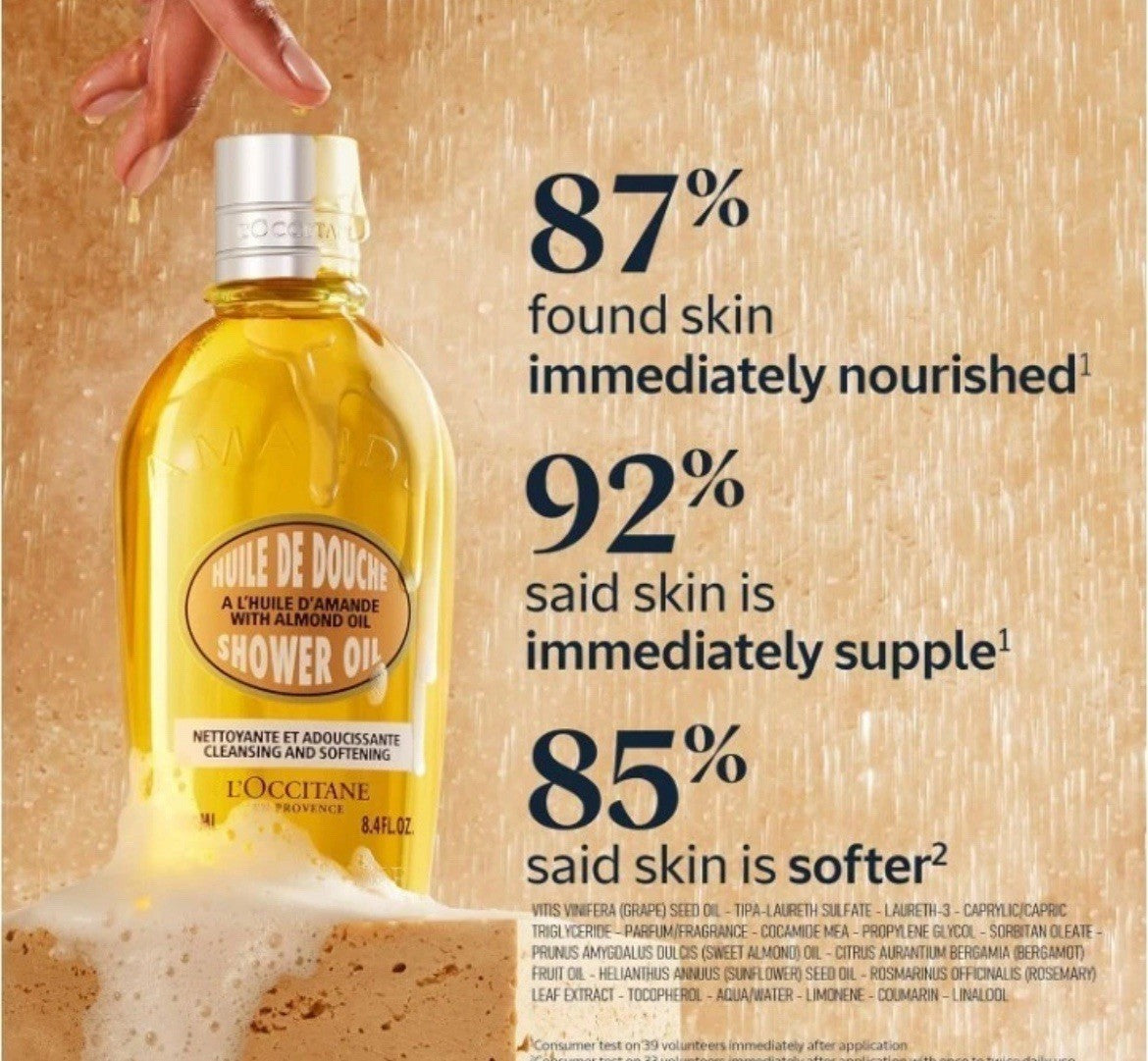 L'Occitane Almond Shower Oil 250ml 8.4oz New
