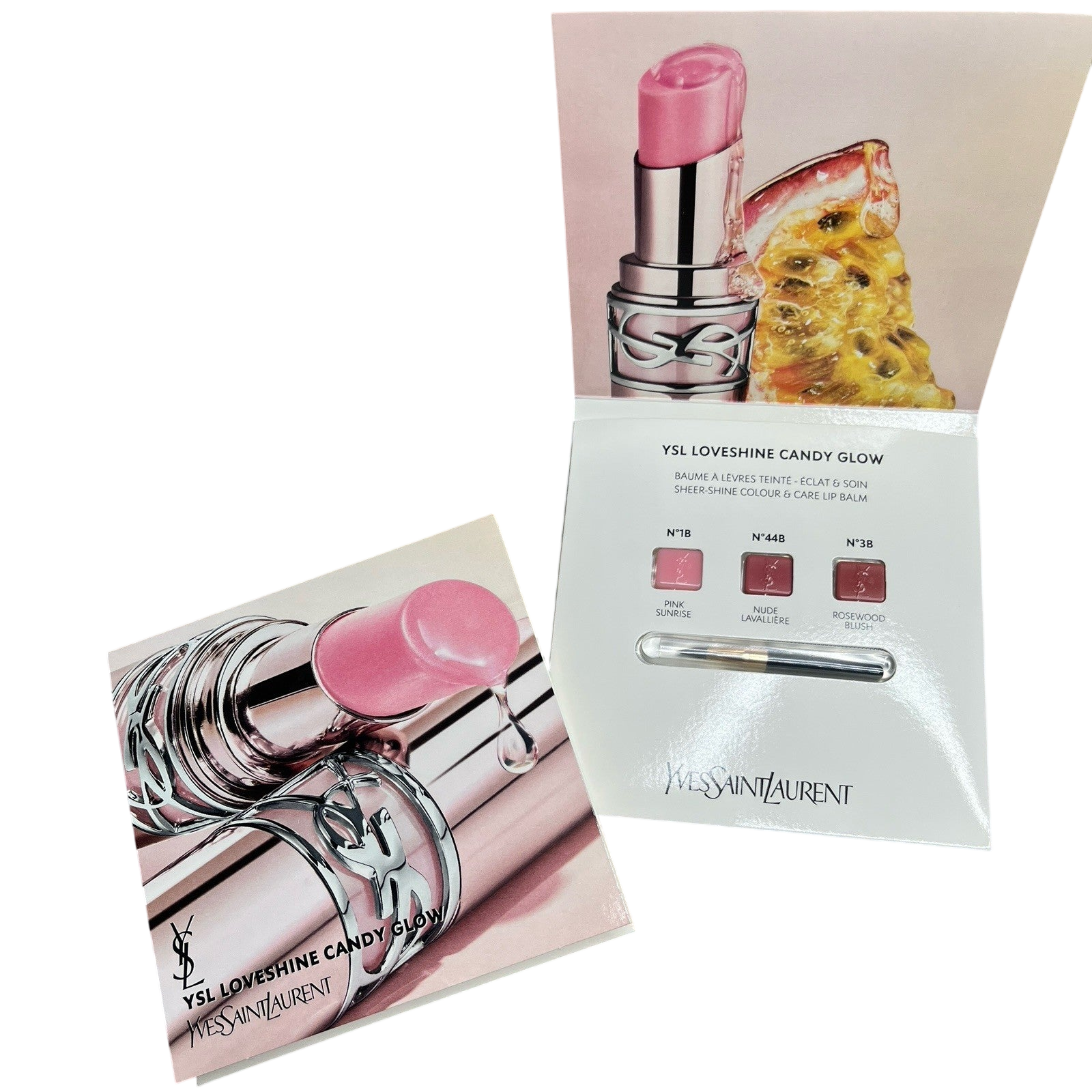 2 • Yves Saint Laurent YSL Loveshine Lipstick Candy Glow 3 Shade Carded Sample