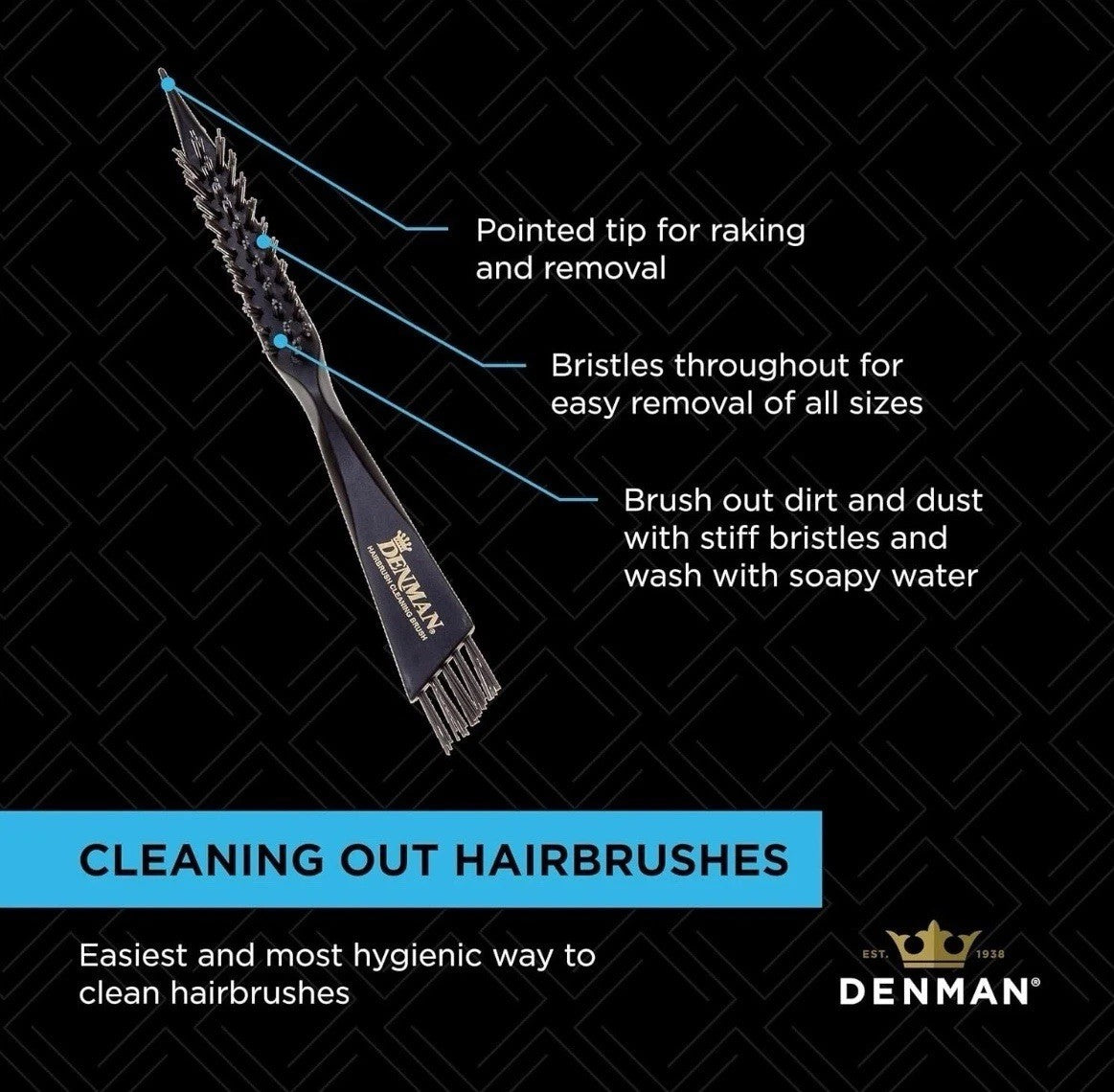 Denman Hairbrush Cleaning Tool 3 Way Brush Stiff Bristle Pointed Tip DCB1