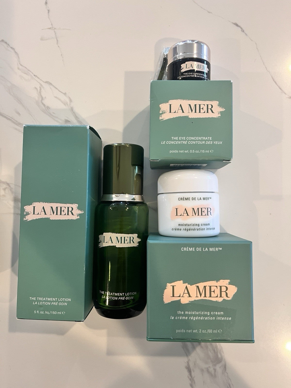 14 piece LA MER EMPTY Bundle Creme Eye Tonic Jars Bottles & Boxes Spatulas