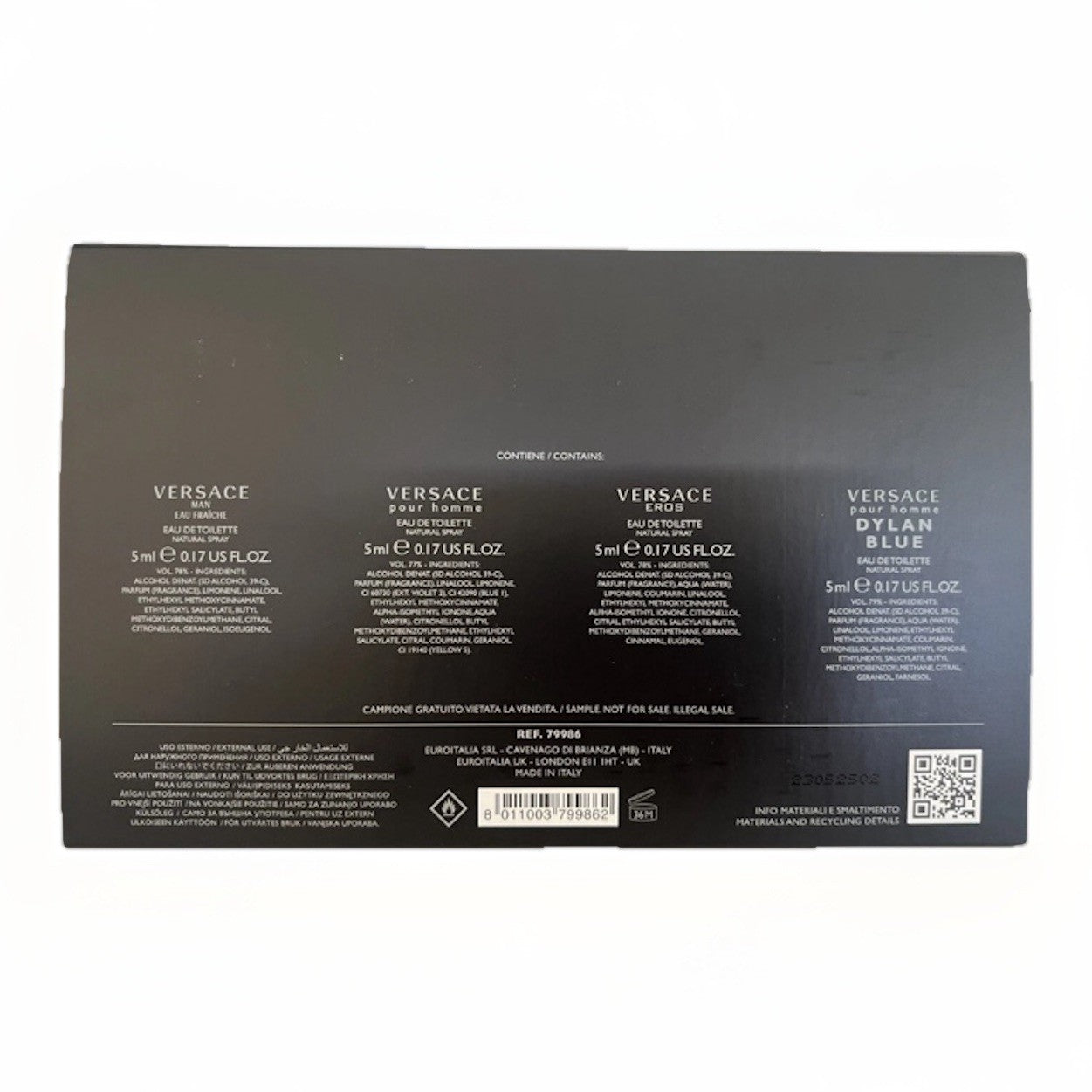 VERSACE Men's Fragrance Spray GIFT SET of 4 NEW 5ml each