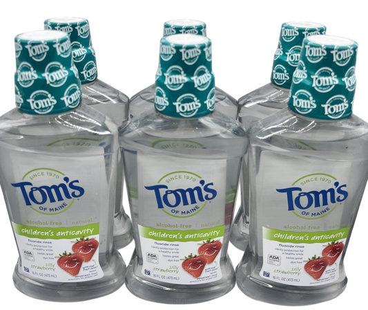 6 Toms of Maine Silly Strawberry Child Fluoride Rinse 16oz Mouthwash No Alcohol