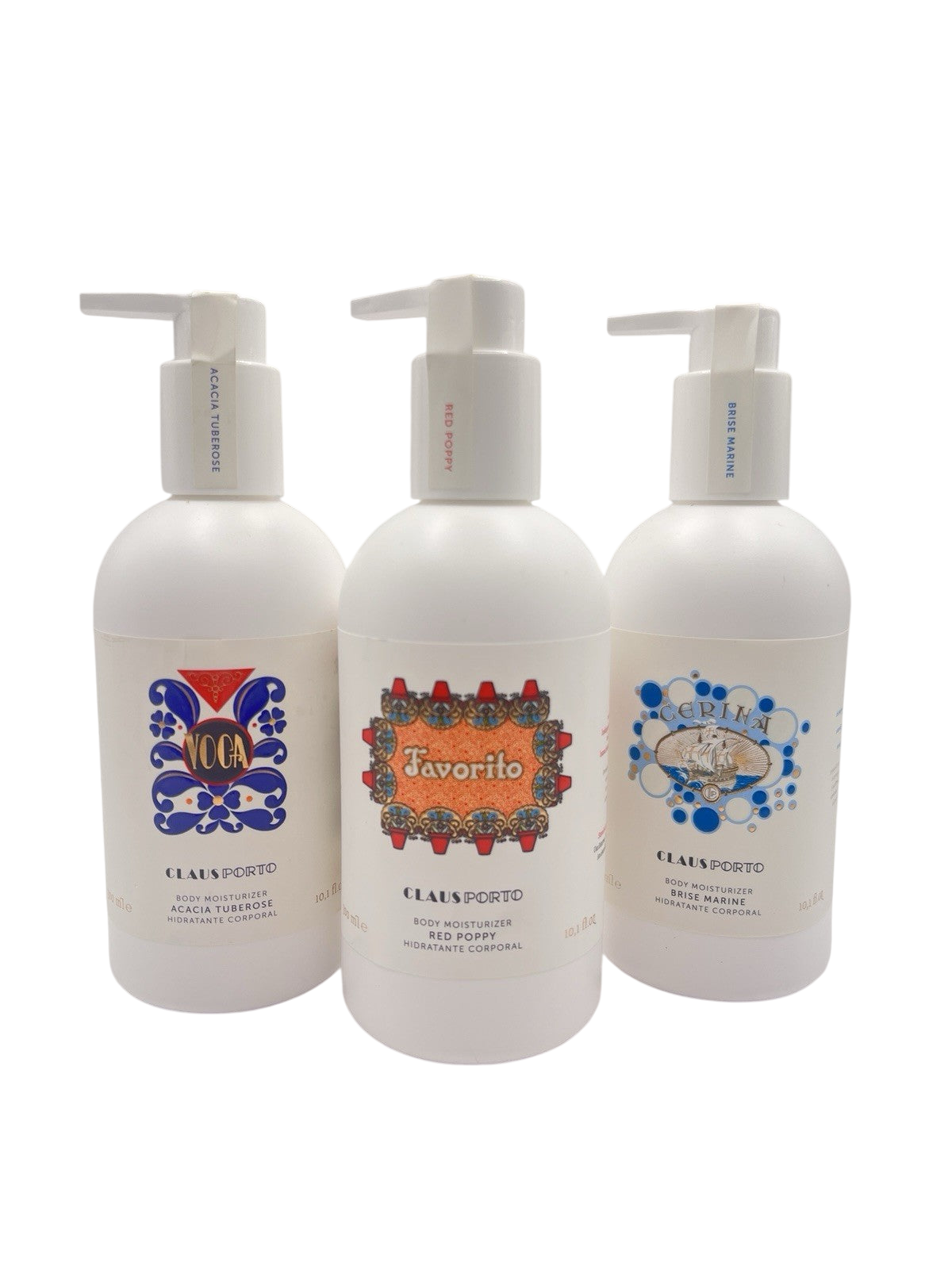 3 x Claus Porto Body Moisturizer Lotion Acaia Tuberose, Red Poppy, Brise Marine