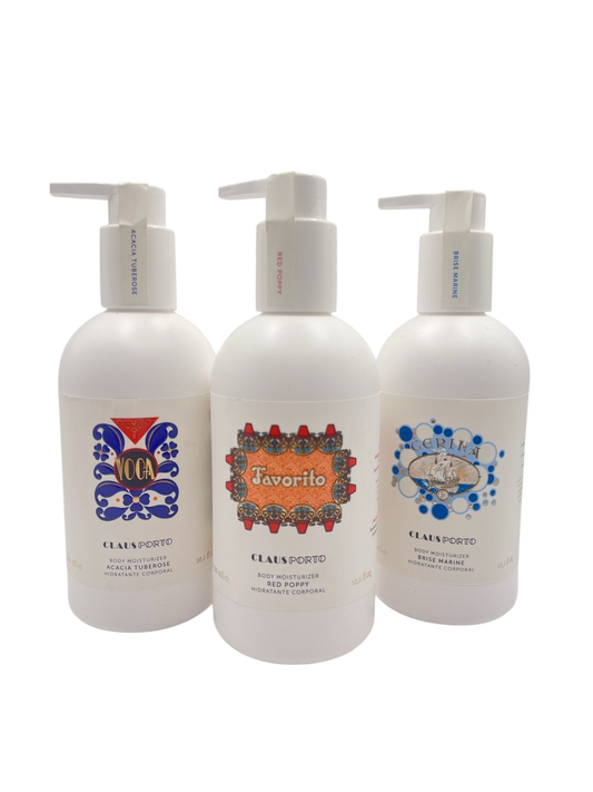 3 x Claus Porto Body Moisturizer Lotion Acaia Tuberose, Red Poppy, Brise Marine