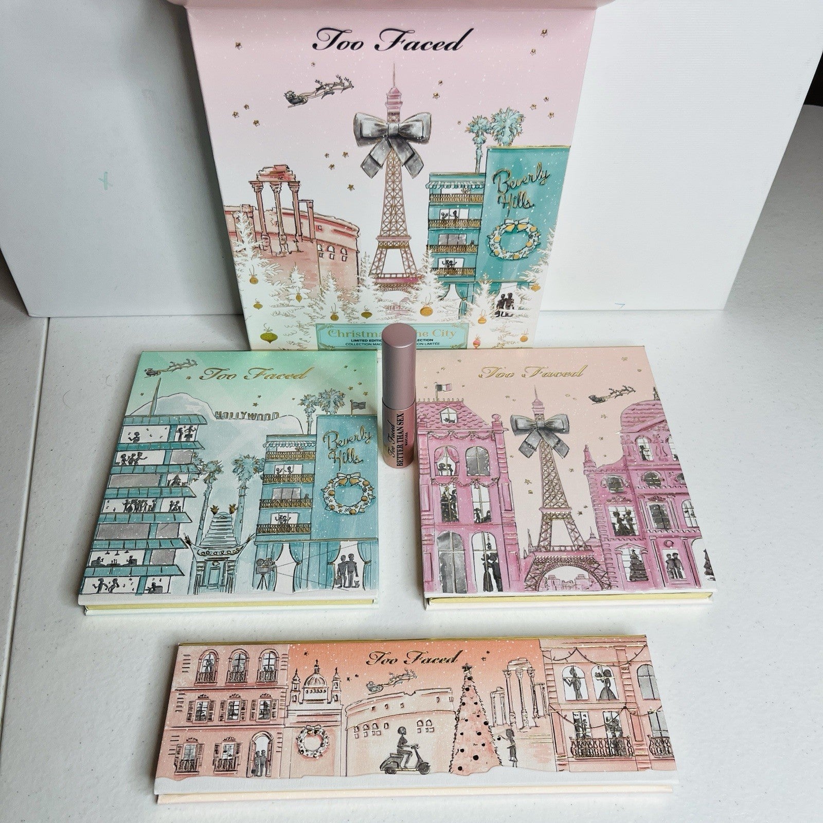 4pc Too Faced Eyeshadow Palette Mascara Limited Edition Christmas Discontinued