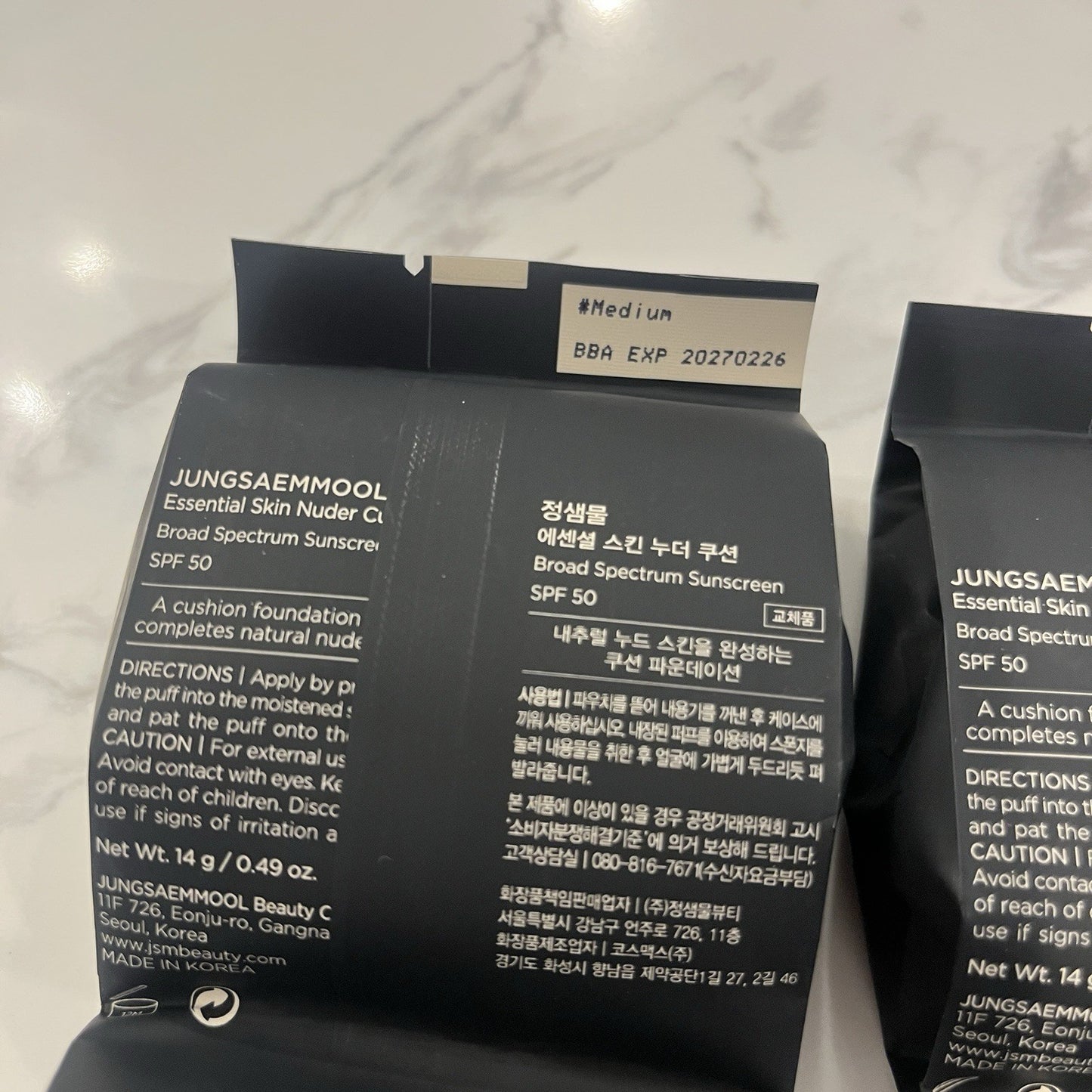 JUNG SAEM MOOL Essential Skin Nuder Cushion MEDIUM Refill SPF 50 Lot of 2