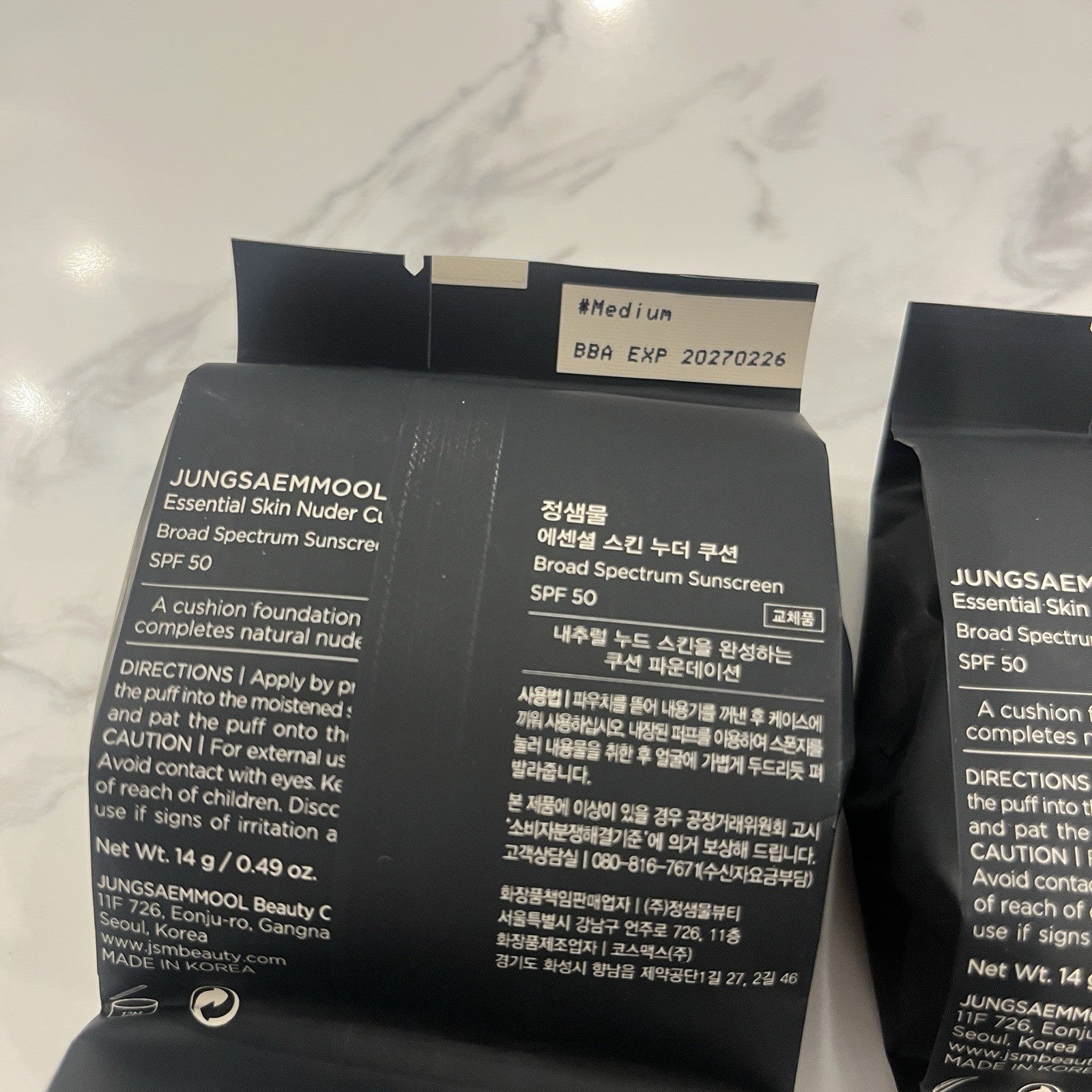 JUNG SAEM MOOL Essential Skin Nuder Cushion MEDIUM Refill SPF 50 Lot of 2