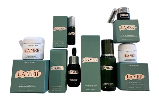 14 piece LA MER EMPTY Bundle Creme Eye Tonic Jars Bottles & Boxes Spatulas