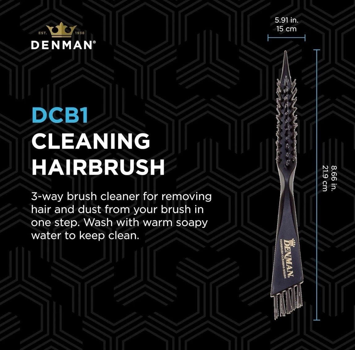 Denman Hairbrush Cleaning Tool 3 Way Brush Stiff Bristle Pointed Tip DCB1
