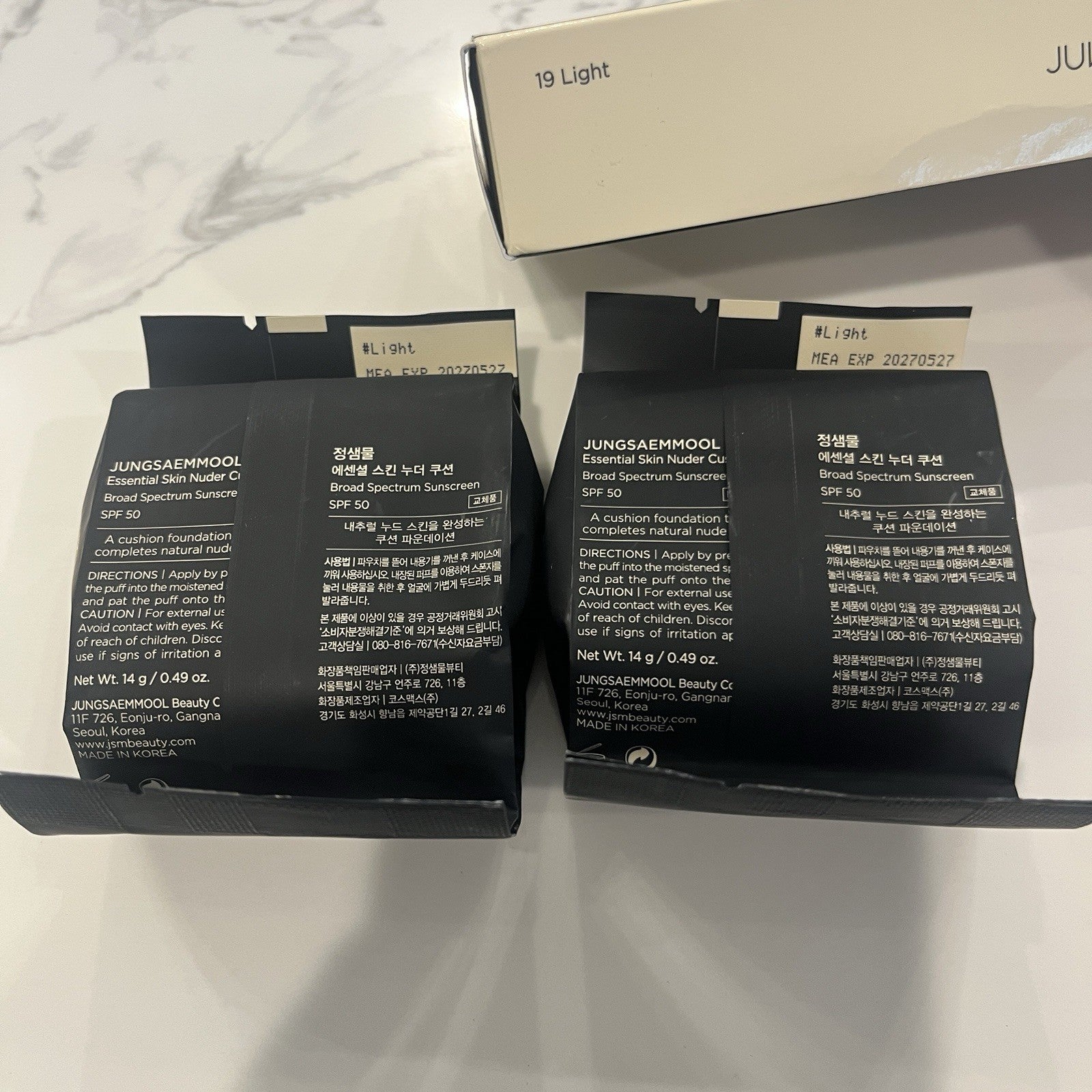 JUNG SAEM MOOL Essential Skin Nuder Cushion 19 LIGHT Refill SPF 50 2 Pack