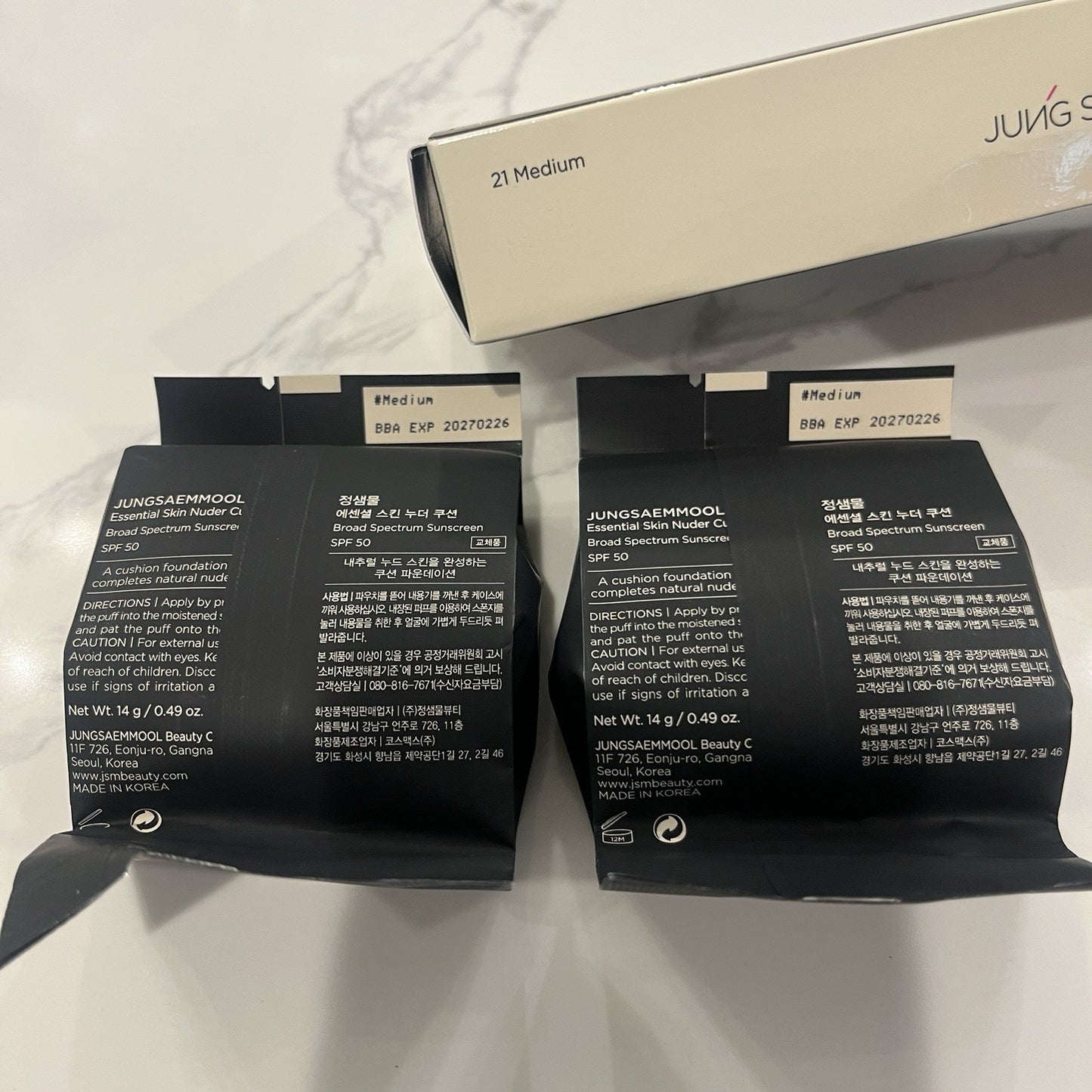 JUNG SAEM MOOL Essential Skin Nuder Cushion MEDIUM Refill SPF 50 Lot of 2