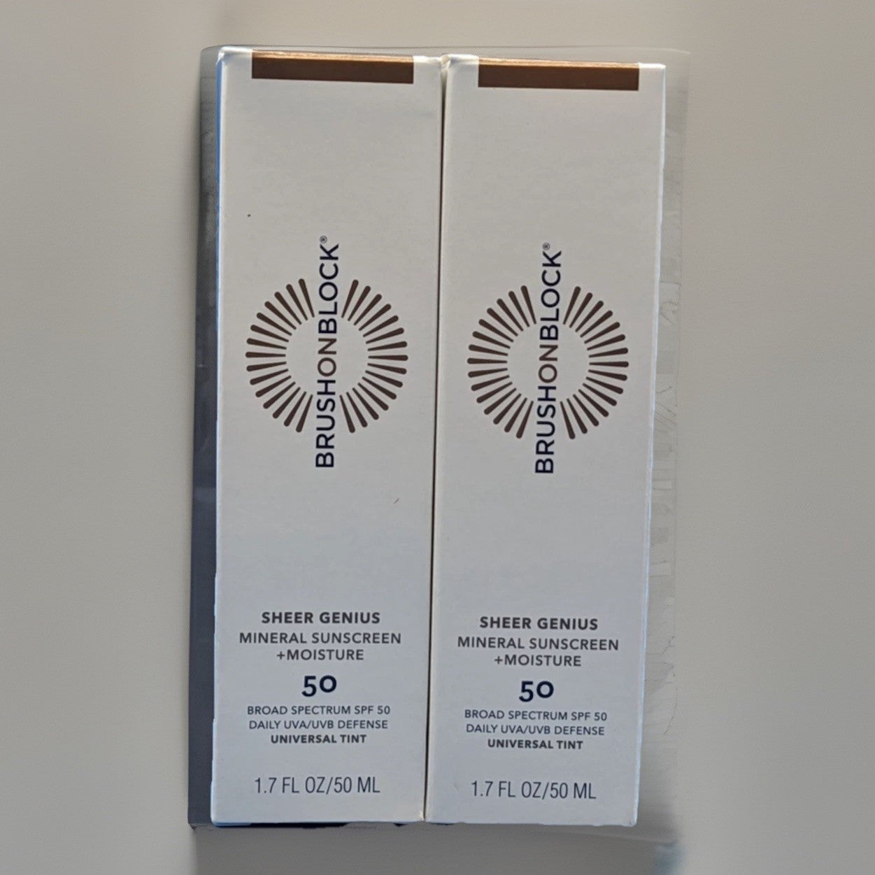 Brush On Block Sheer Genius Universal Tint SPF50 Mineral Sunscreen 2-Pack NEW