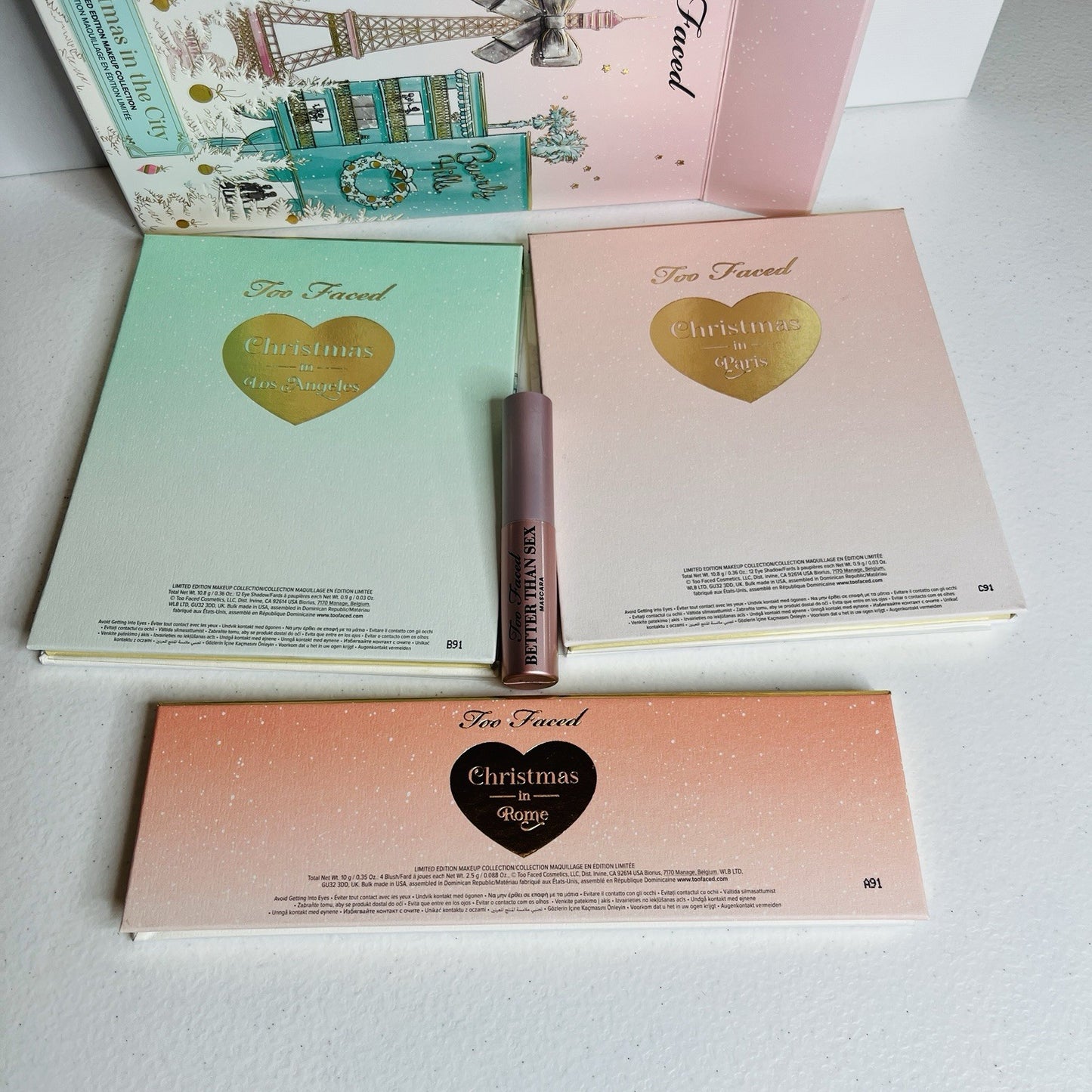 4pc Too Faced Eyeshadow Palette Mascara Limited Edition Christmas Discontinued