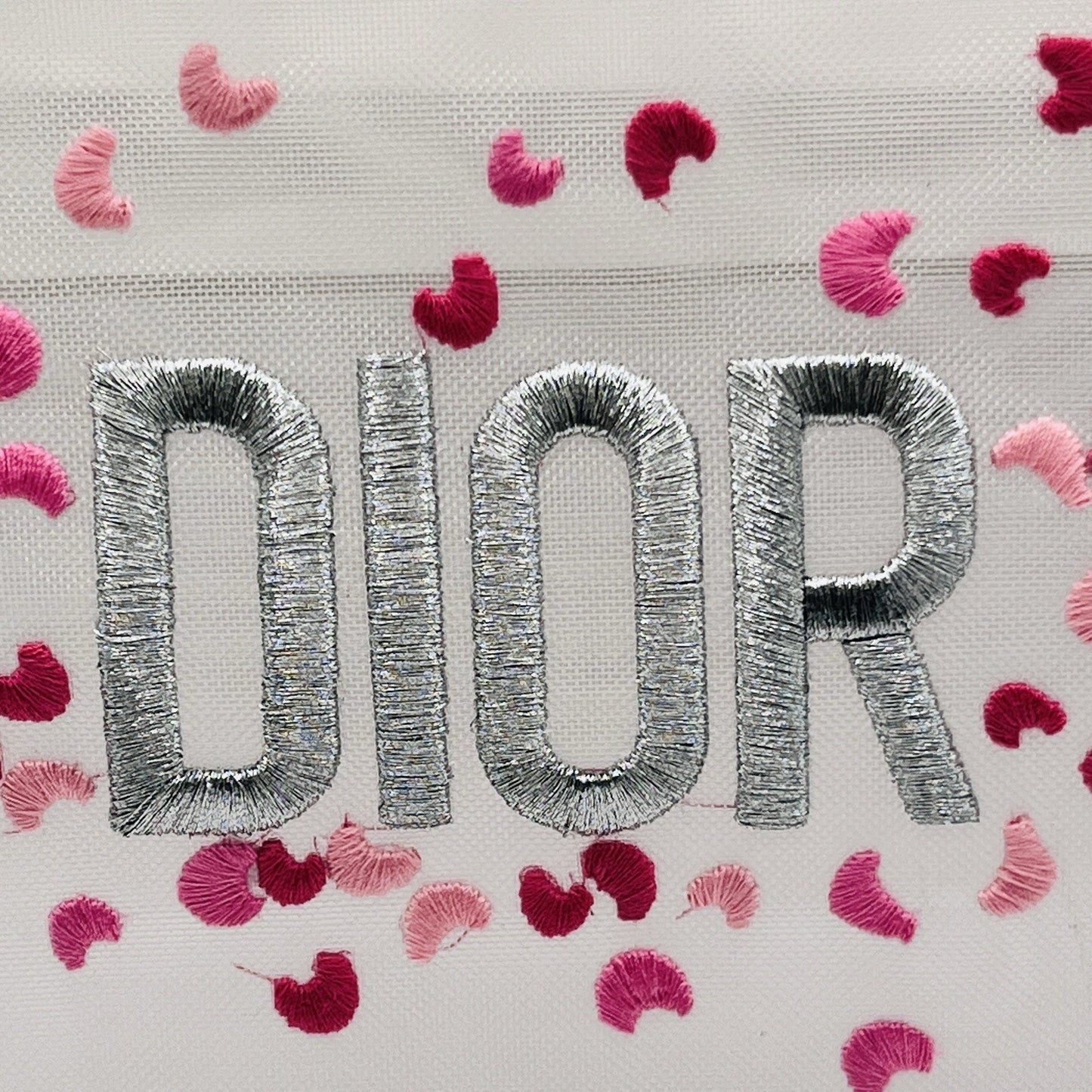 Christian Dior NEW Heart Mesh Embroidered Pouch Makeup Bag