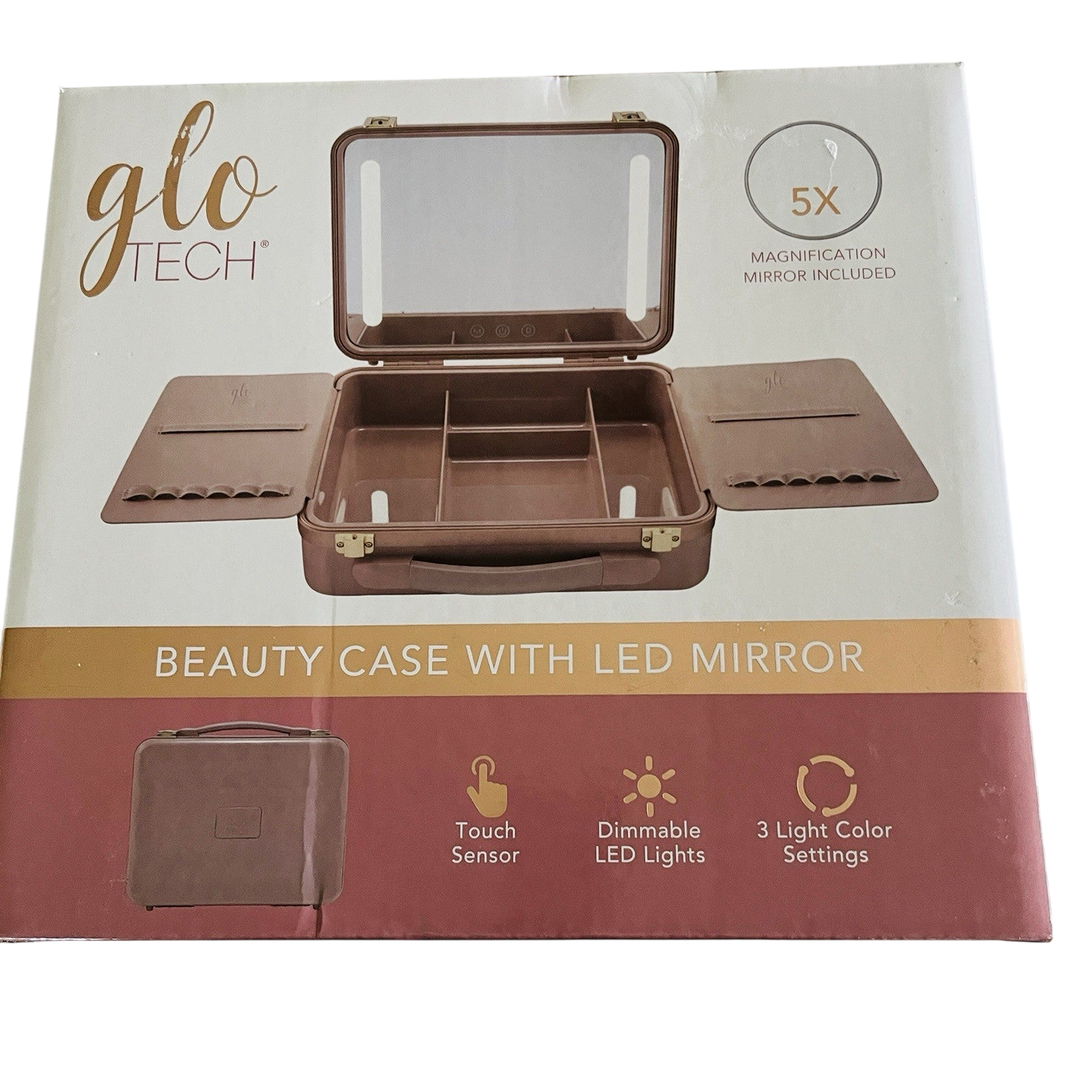 Glo Tech Beauty Travel Case LED Mirror Max Organization