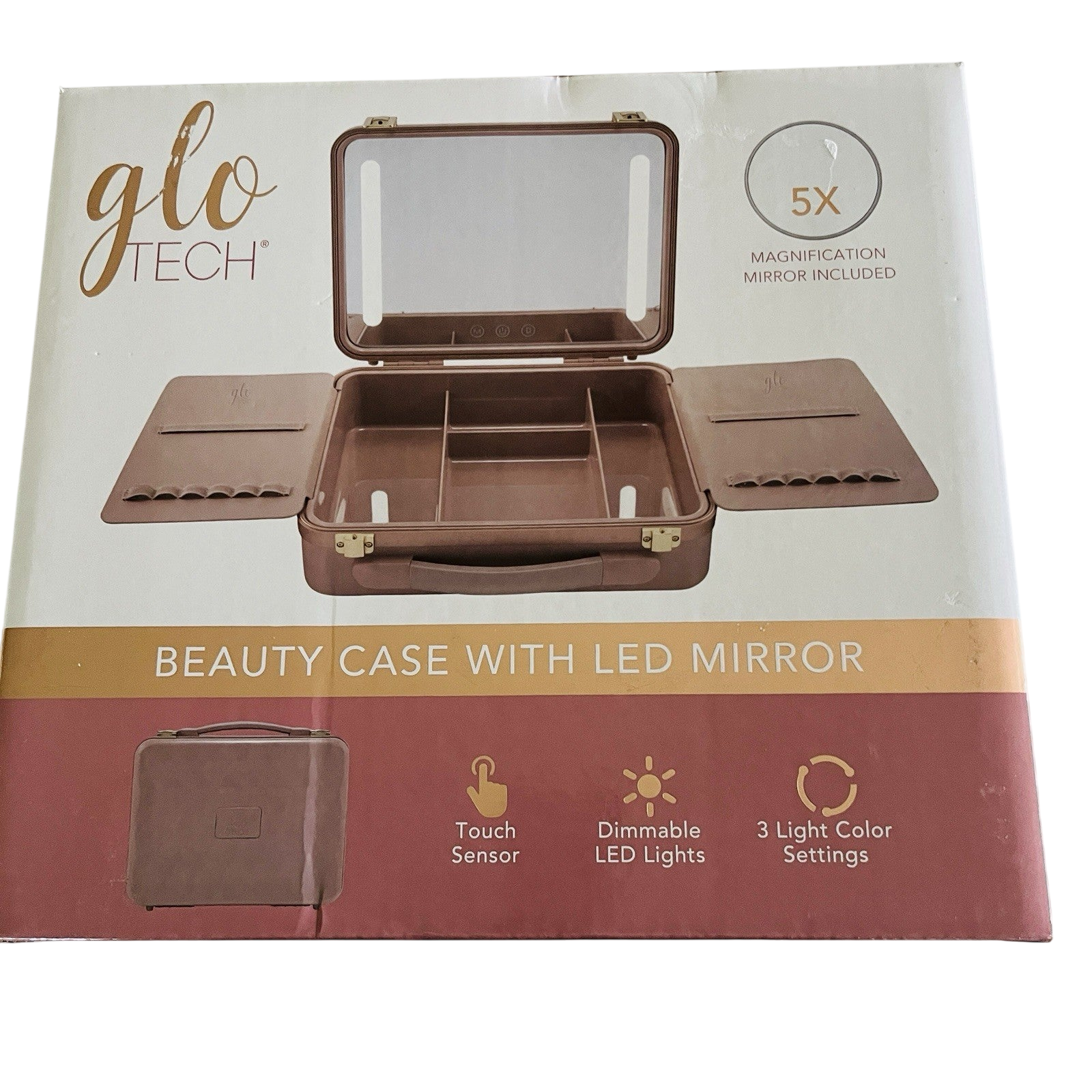 Glo Tech Beauty Travel Case LED Mirror Max Organization