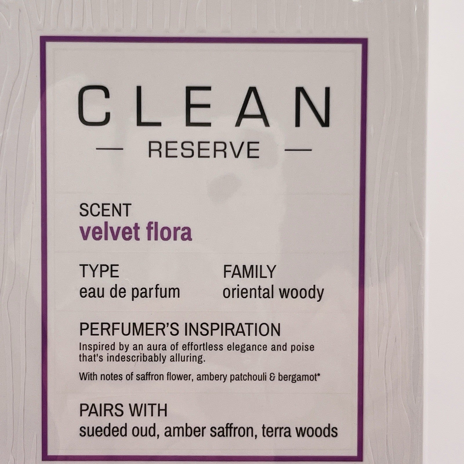 Clean Reserve Eau De Perfume VELVET FLORA 3.4oz 100ml Oud Amber Saffron NEW