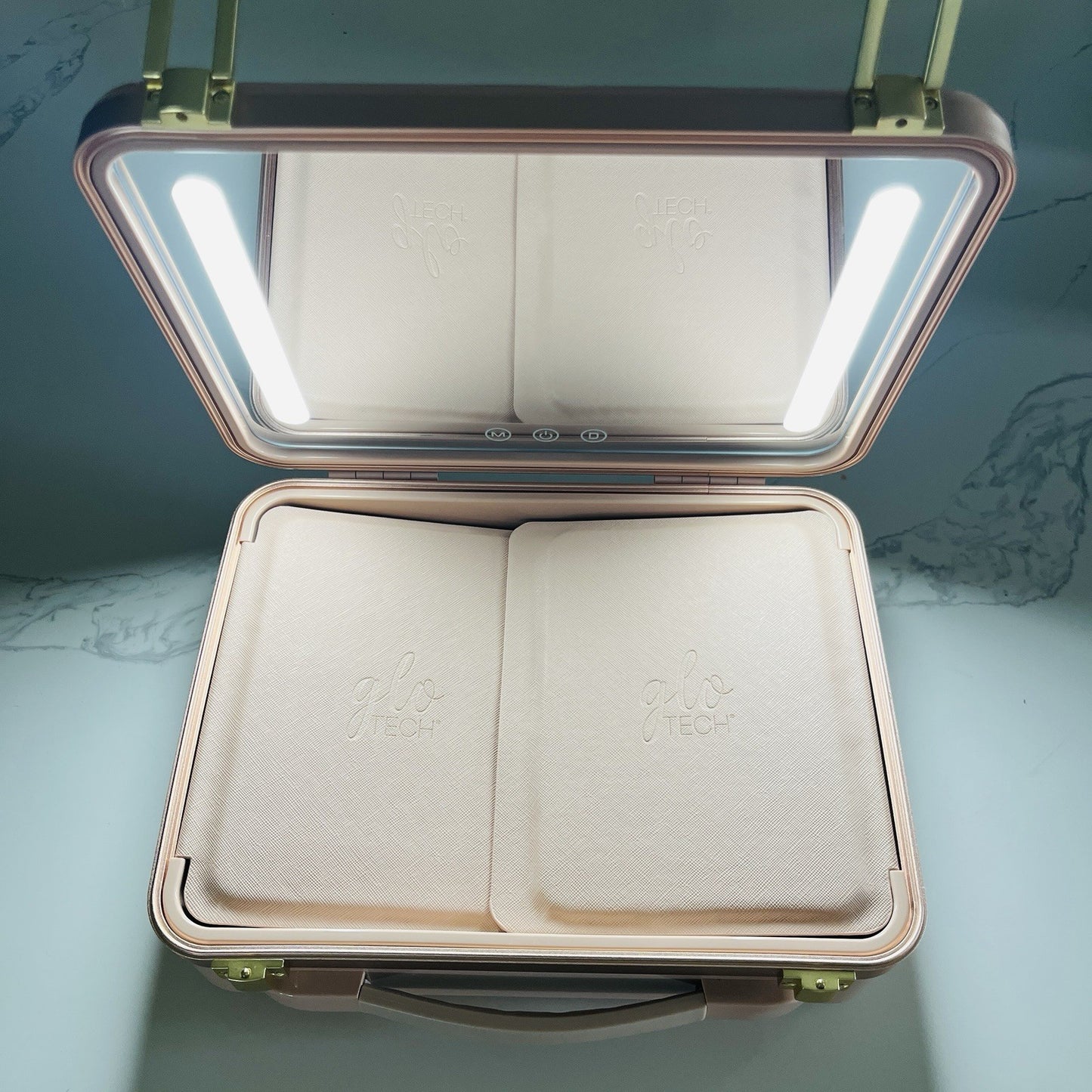 Glo Tech Beauty Travel Case LED Mirror Max Organization
