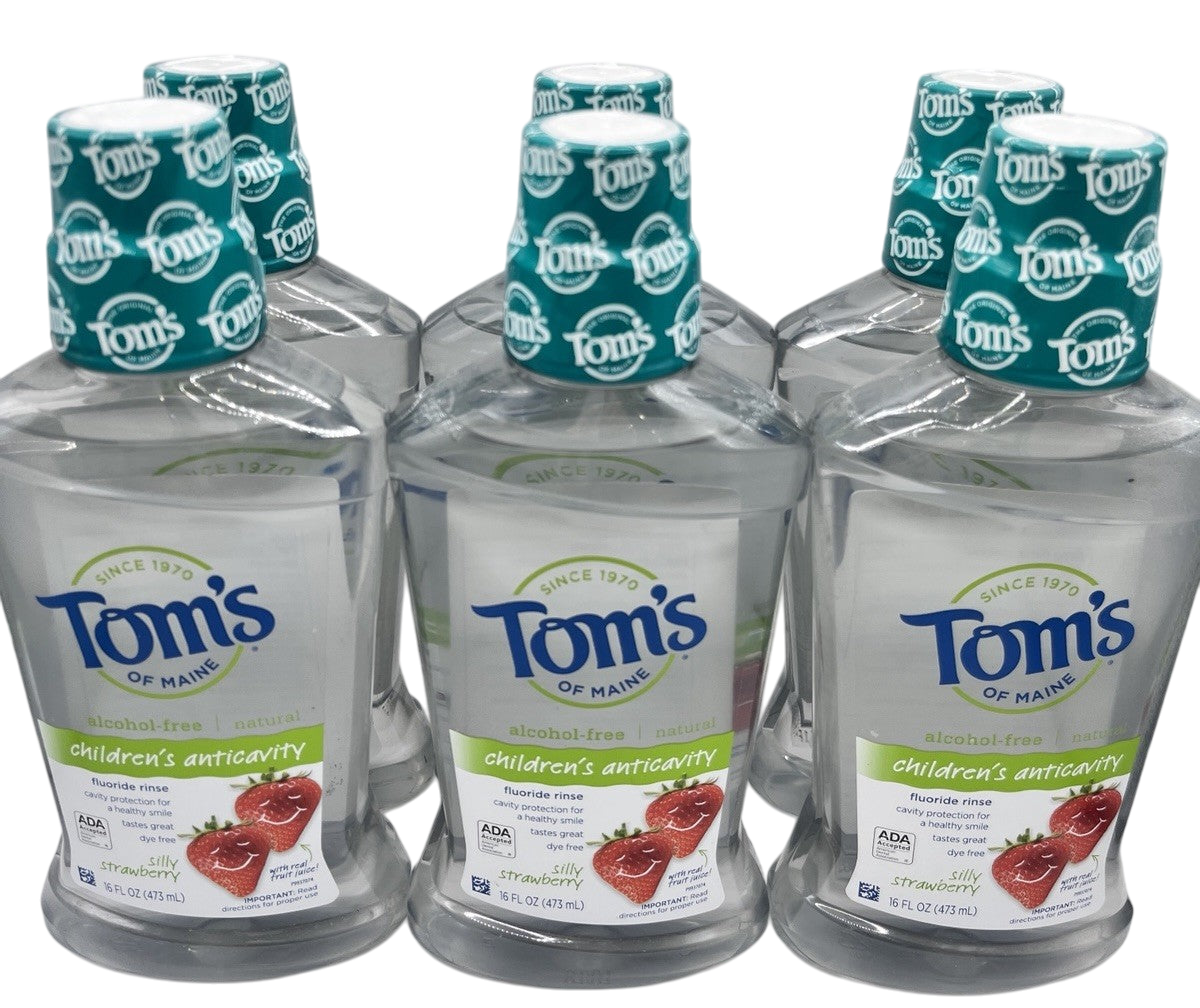 6 Toms of Maine Silly Strawberry Child Fluoride Rinse 16oz Mouthwash No Alcohol
