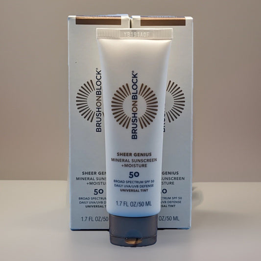 Brush On Block Sheer Genius Universal Tint SPF50 Mineral Sunscreen 2-Pack NEW