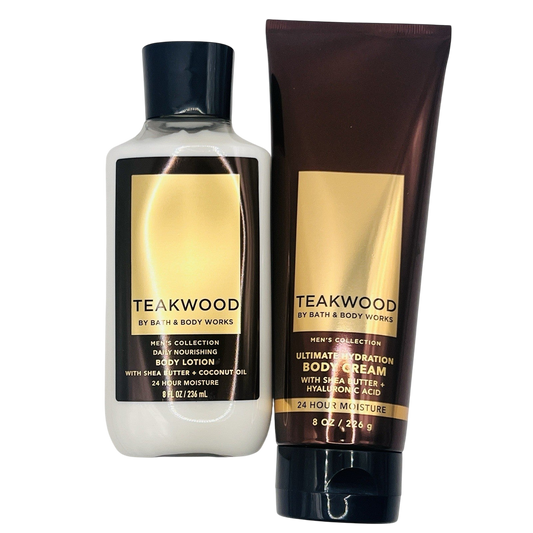 Bath & Body Works TEAKWOOD Duo Body Lotion 8oz Body Cream 8oz RARE Discontinued