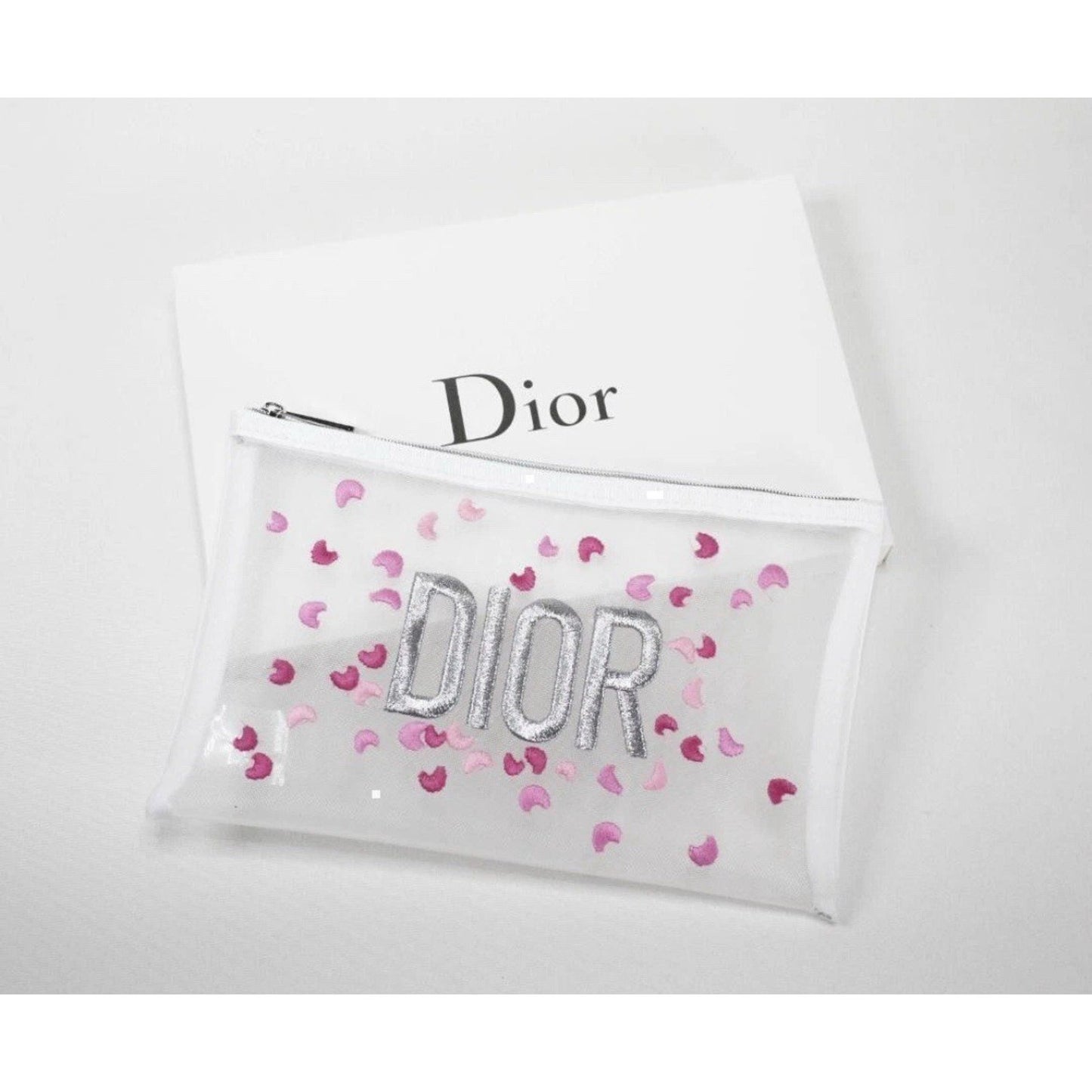 Christian Dior NEW Heart Mesh Embroidered Pouch Makeup Bag